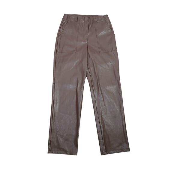Dynamite Dark Brown Faux Leather High Rise Straight Leg Pants 8 - Picture 1 of 5